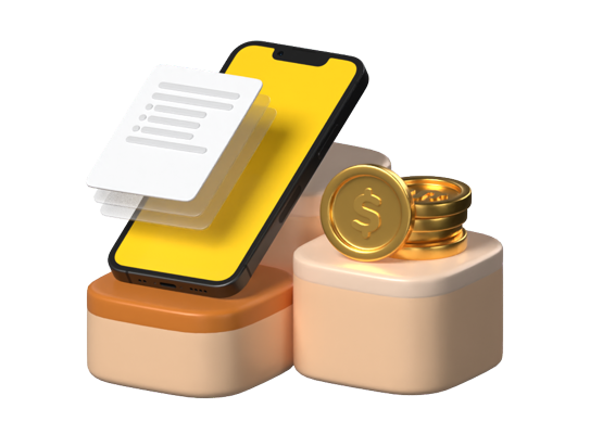 Mobile Installment Plan 3D Illustration With Phone Coins And Installment Document 3D Graphic