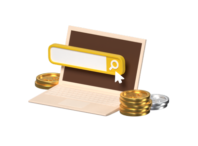 Payment For Online Shopping 3D Illustration With Search Bar Laptop And Coins 3D Graphic