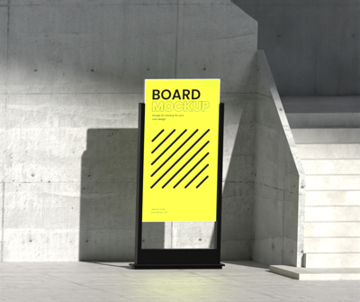 Outdoor Frameless Standing Board Signage With Stair 3D Mockup 3D Template