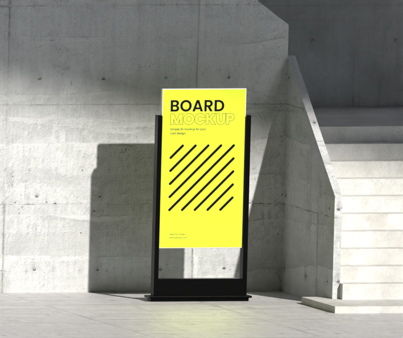 Outdoor Frameless Standing Board Signage With Stair 3D Mockup
