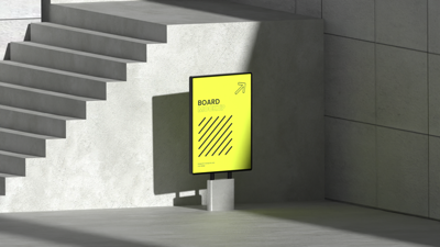 Modern Standing Banner With Stairs 3D Mockup 3D Template