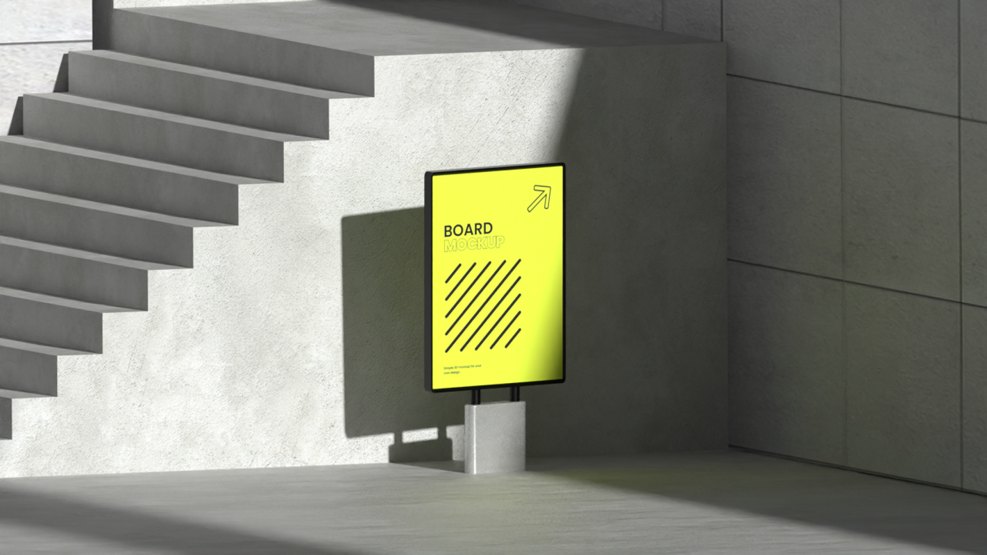 Modern Standing Banner With Stairs 3D Mockup