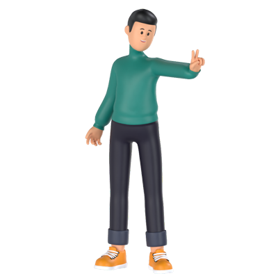 Man With Victory Hand Sign 3D Graphic