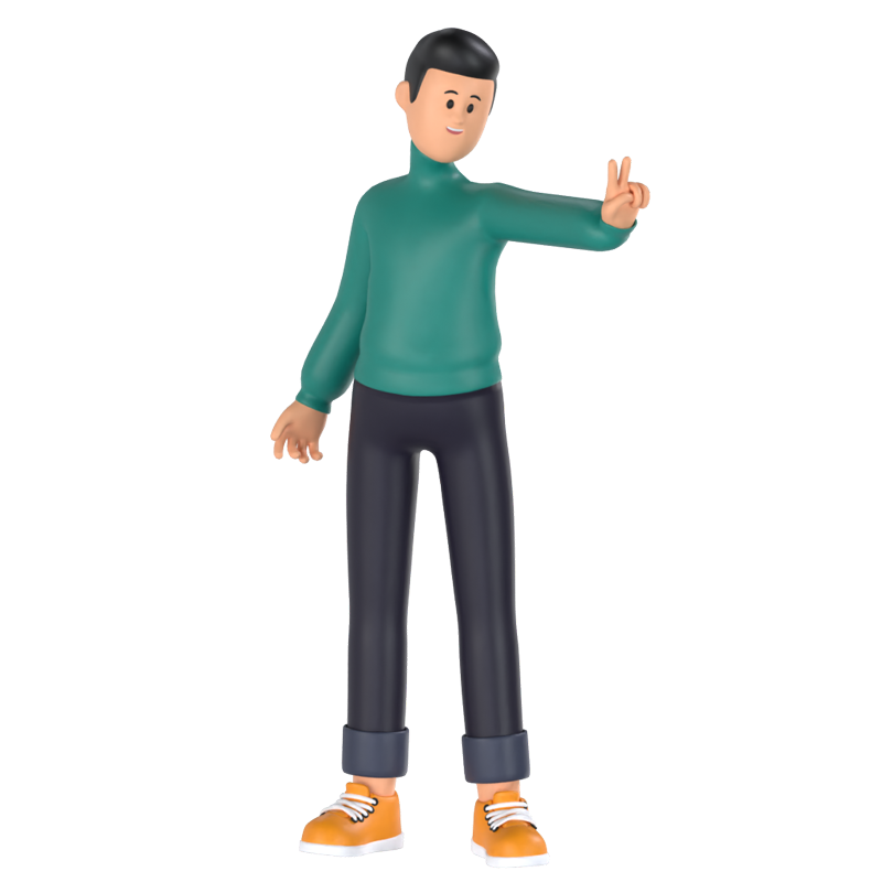 Man With Victory Hand Sign 3D Graphic