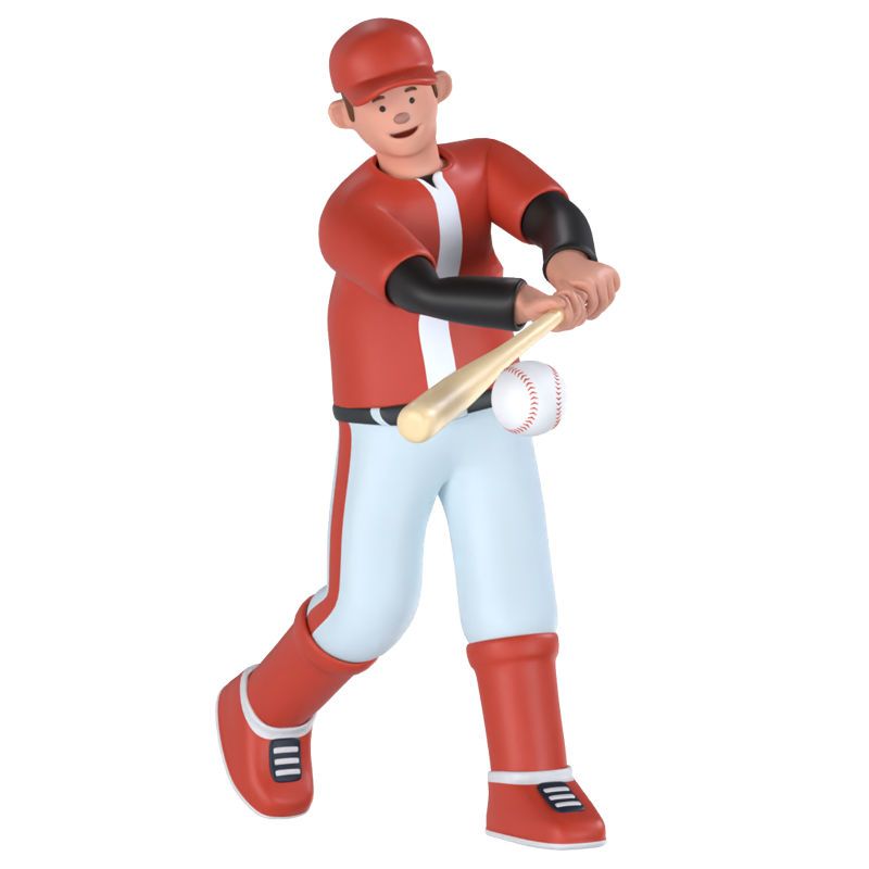 Baseball Player Batting 3D Graphic