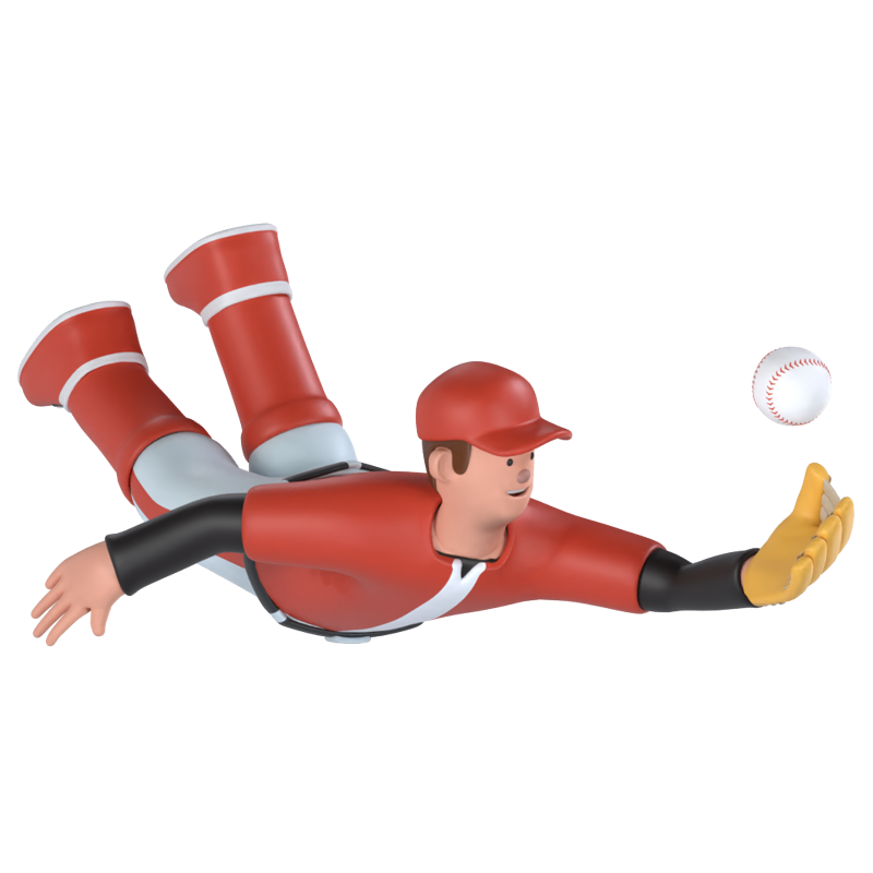 Baseball Player Catching Ball 3D Graphic