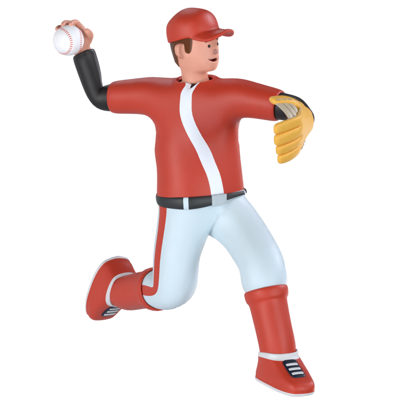 Baseball Player Launching Ball 3D Graphic