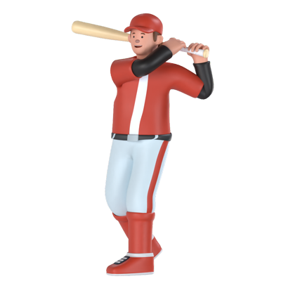 Baseball Player Batting 3D Graphic