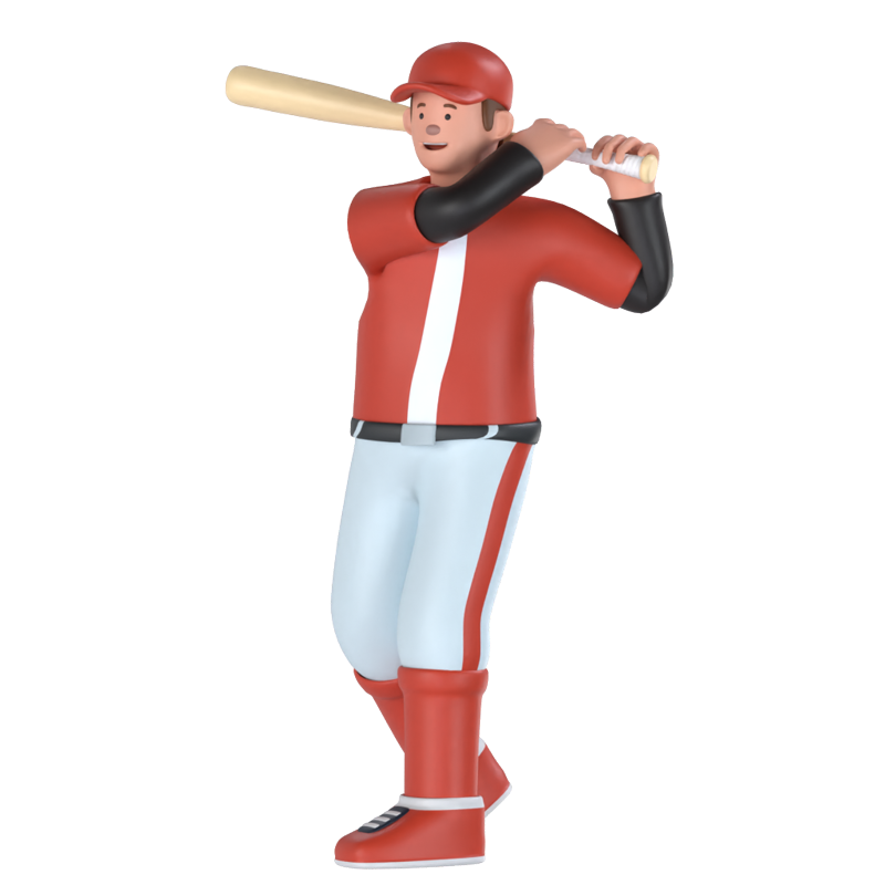 Baseball Player Batting 3D Graphic