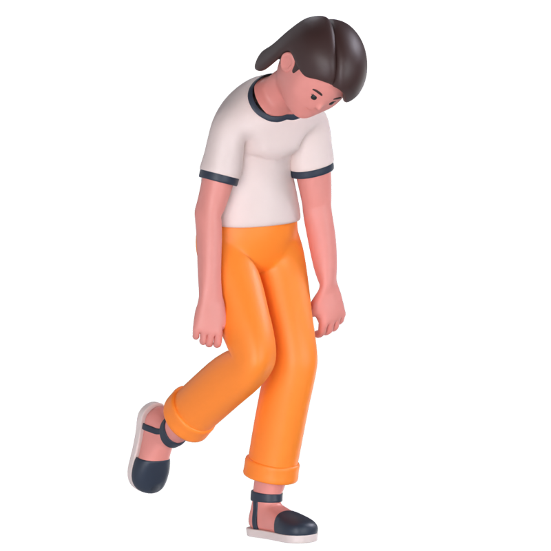 Girl Walking Sadly 3D Graphic