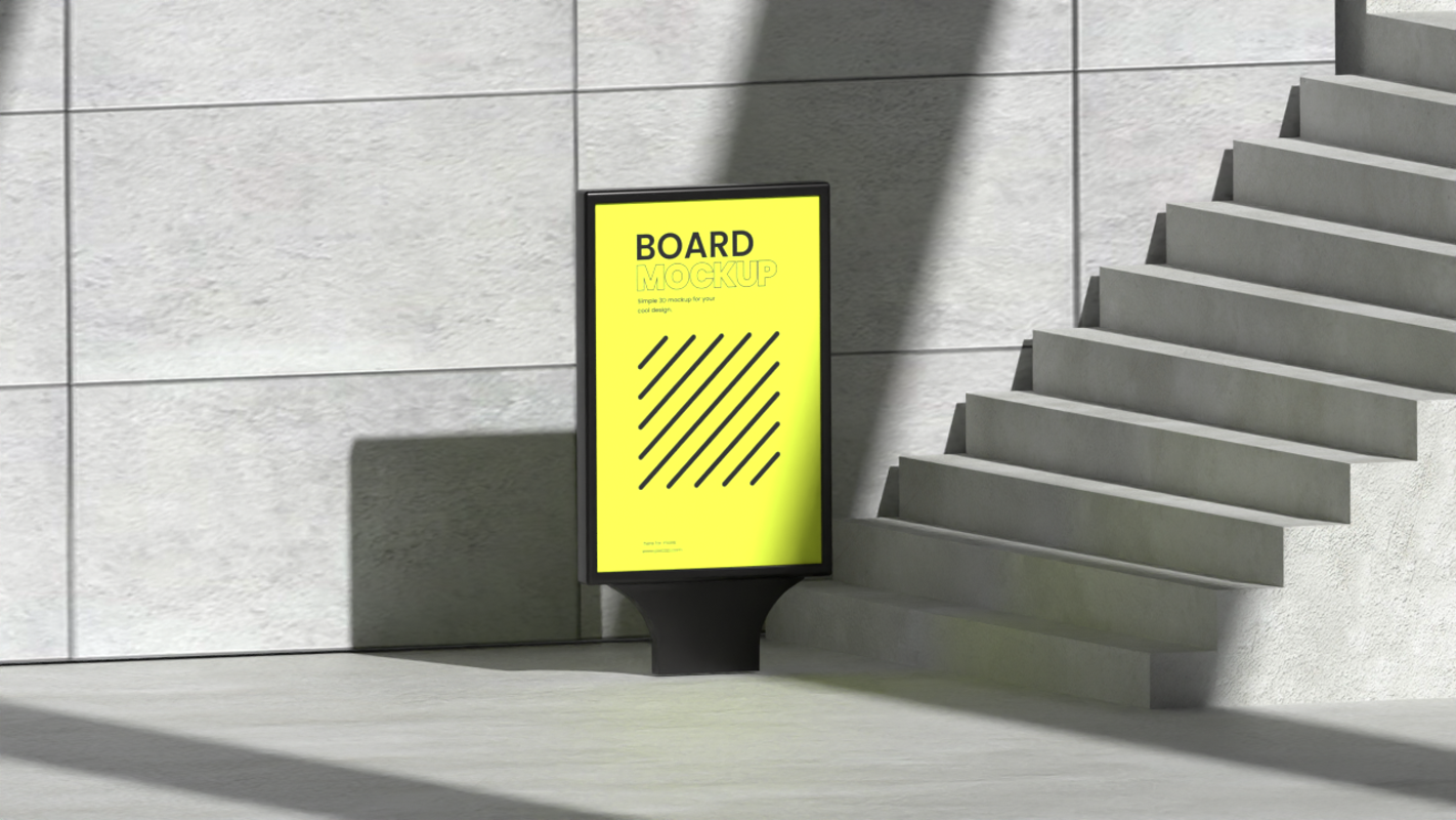Modern Standing Banner With Stairs 3D Mockup
