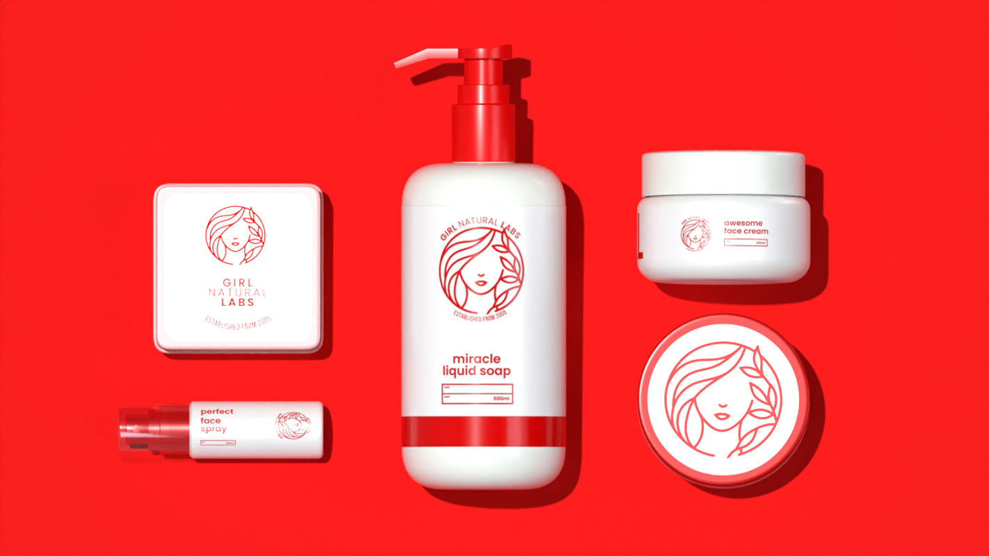 Cosmetic Brand Kit 3D Mockup Flatlay