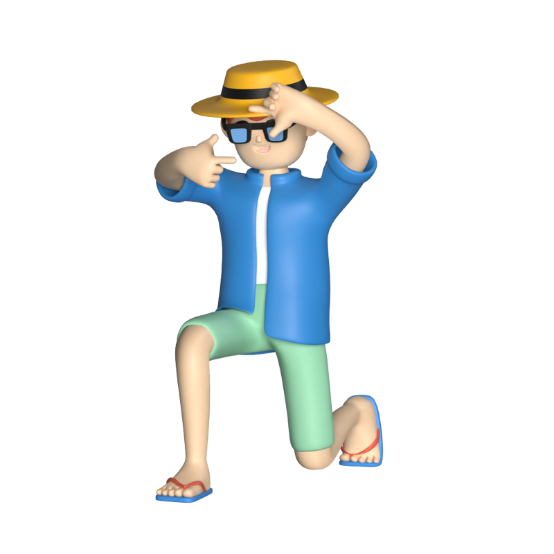 写真を撮る旅行者ポーズ3Dキャラクター 3D Graphic