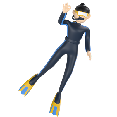 Diving Girl Ok Hand 3D Character 3D Graphic