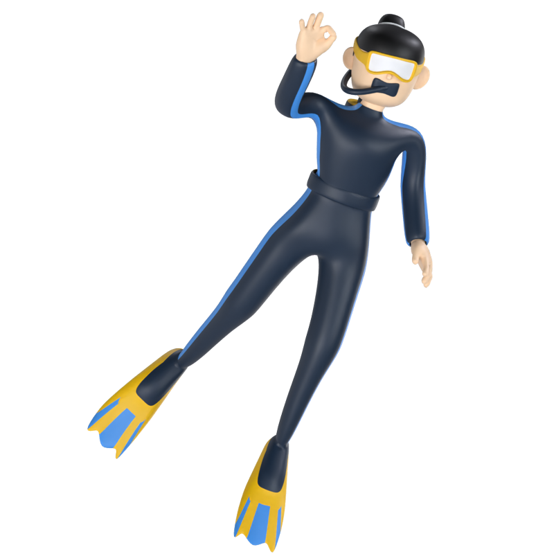 Diving Girl Ok Hand 3D Character 3D Graphic