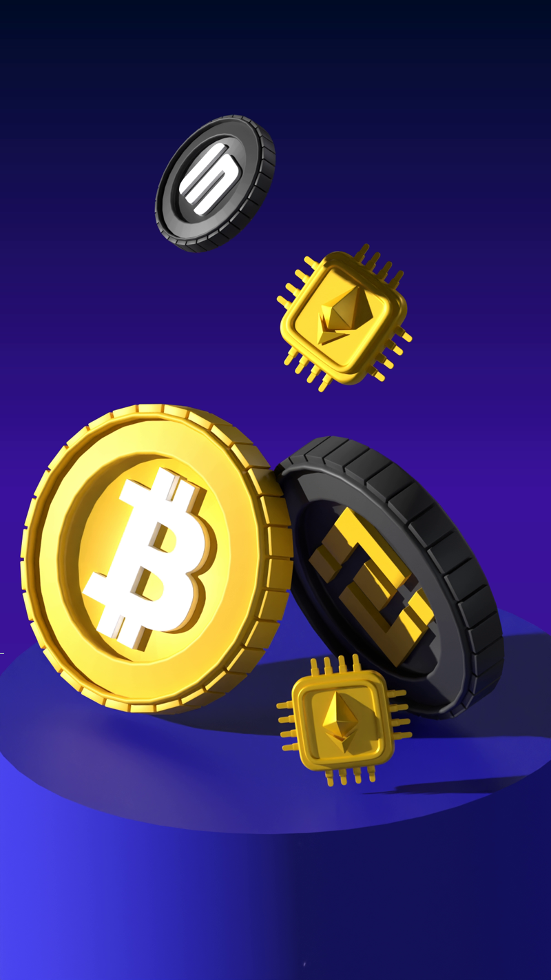 Crypto Coins And Chipset Displayed On The Podium 3D Illustration 3D Illustration