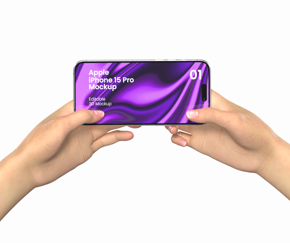 Two Realistic Hands Holding Iphone 15 Pro 3D Mockup