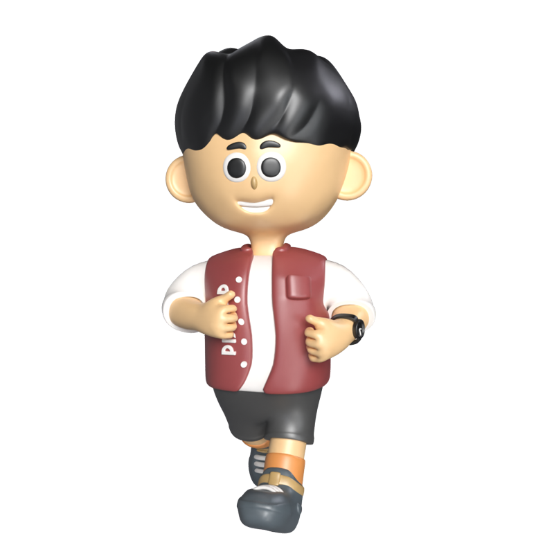 Male Cute Character Walking 3D Graphic