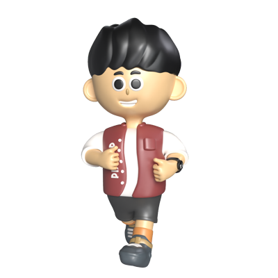 Male Cute Character Walking 3D Graphic