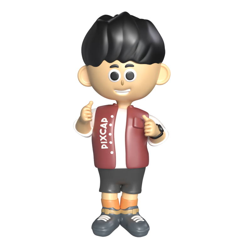 Personagem masculino fofo Polegares para cima 3D Graphic