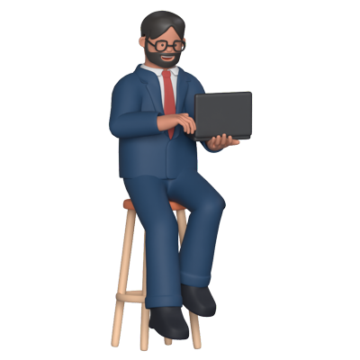 Businessman Sitting On Stool With Laptop 3D Graphic