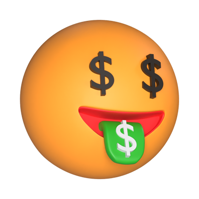 3D Money Mouth Face With Dollar Eyes 3D Graphic