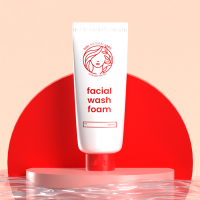 Cosmetic Brand Kit Facial Foam Tube On Podium With Water 3D Animated Mockup 3D Template