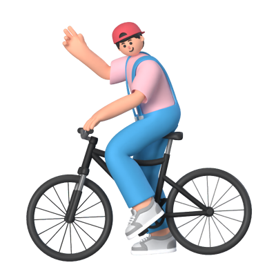 Cycling & Waving Hand 3D Animated Illustration 3D Graphic