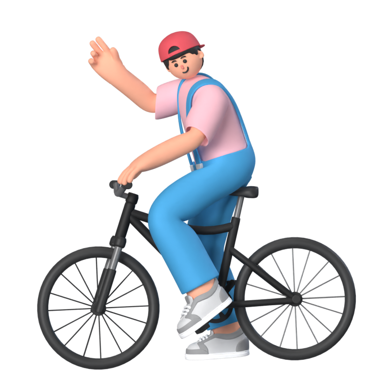 Cycling & Waving Hand 3D Animated Illustration 3D Illustration