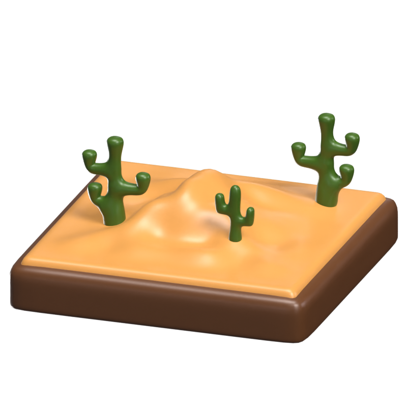 Desierto Con Cactus Modelo Icono 3D