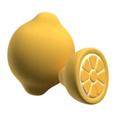 Lemon Fruit With The Sliced One 3D Icon 3D Graphic