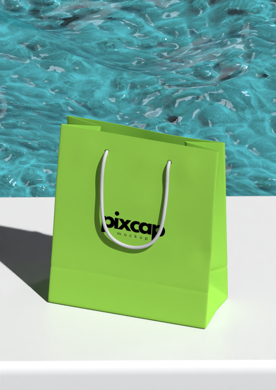 Shopping Bag Next To Swimming Pool 3D Mockup