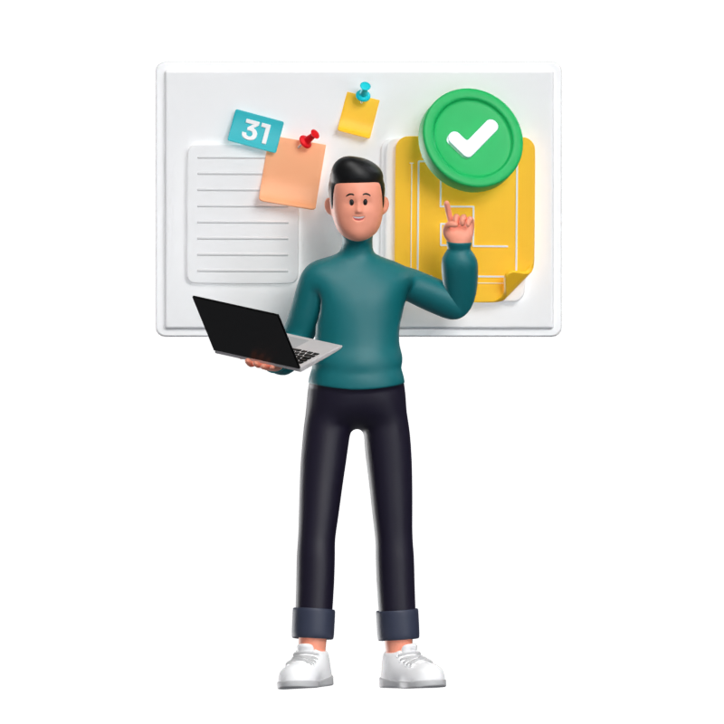 Complete Project With A Man Standing In Front Of A Brainstorming Board 3D Illustration 3D Illustration
