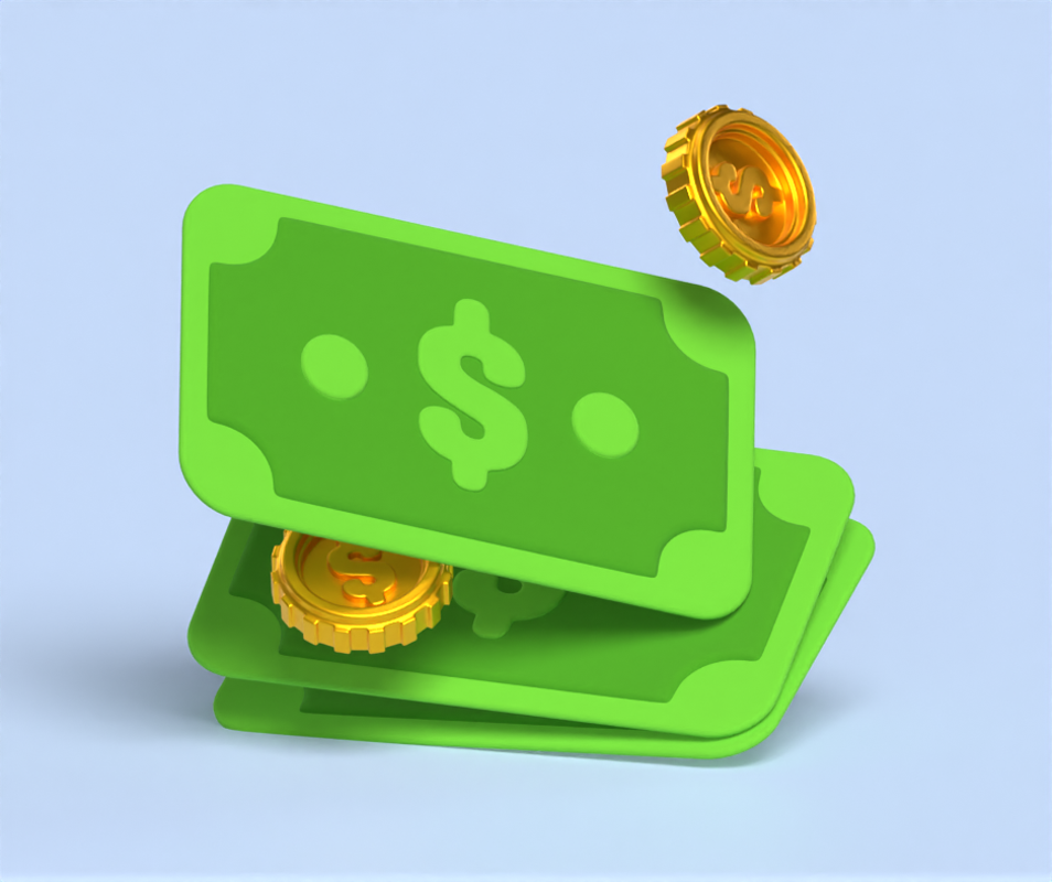 Banknotes And Coins 3D Illustration 3D Illustration