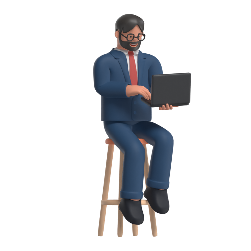 Businessman Sitting On Stool 3D Illustration