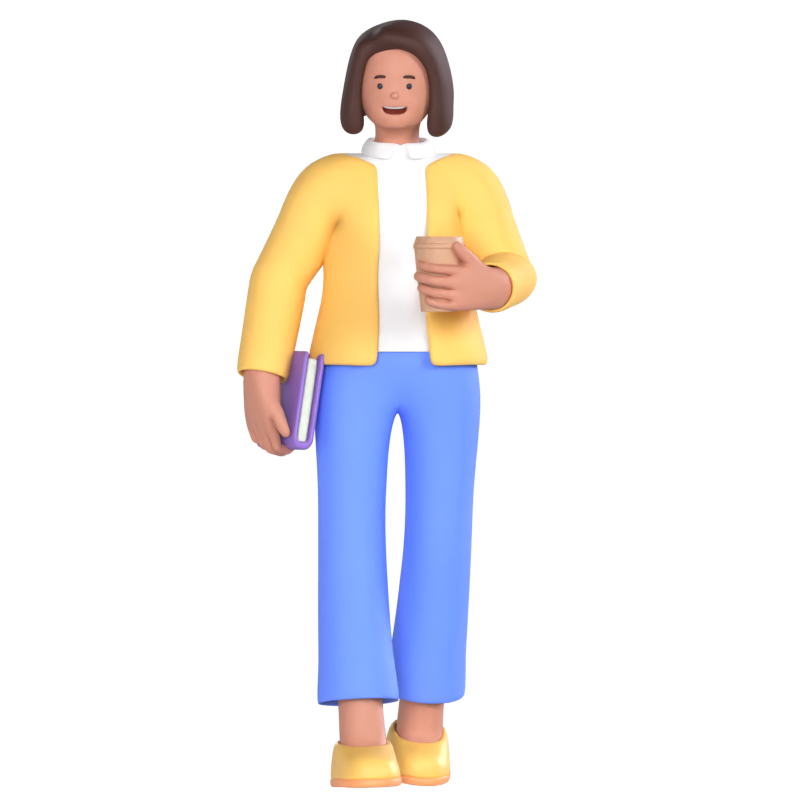 La mujer de negocios trae café y archivos 3D Graphic