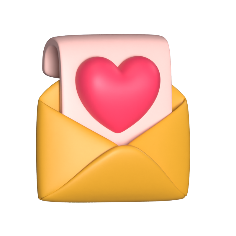 Icono animado en 3D de una carta de amor 3D Graphic