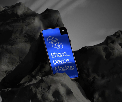 Static Samsung Galaxy Phone 3D Mockup Over Rocks 3D Template