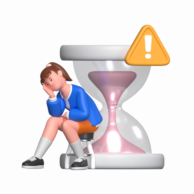 A Girl Sitting Next To An Hourglass And An Exclamation Mark 3D Illustration 3D Illustration