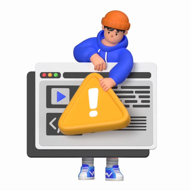 Boy Puts Up A Warning Sign In Front Of The Web Interface 3D Illustration 3D Illustration