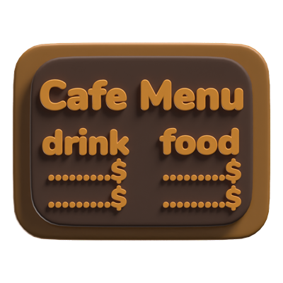 3D Cafe Menu Board 3D Graphic