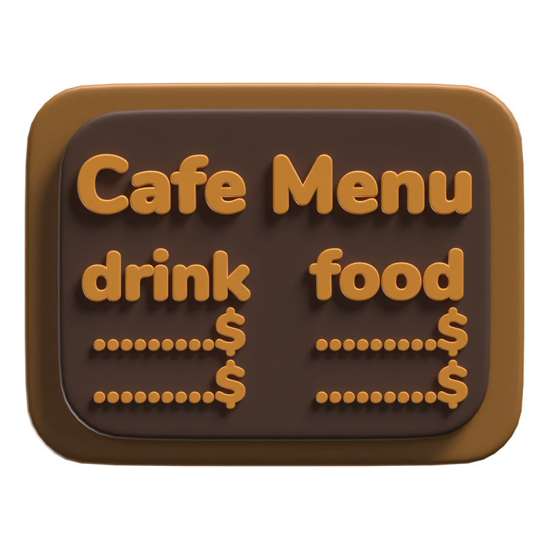 Tablero de menú de cafetería en 3D 3D Graphic