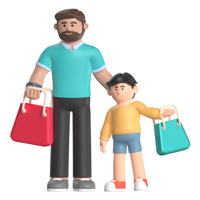 Family Shopping 3D Illustration