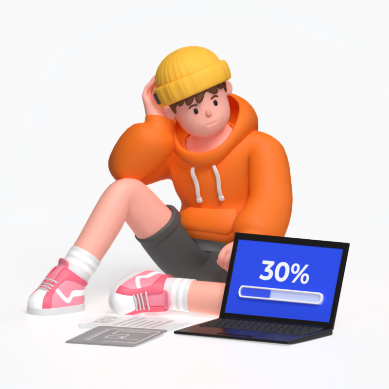 A Boy Sitting Waiting For A Laptop That Is Loading Slowly 3D Illustration 3D Illustration