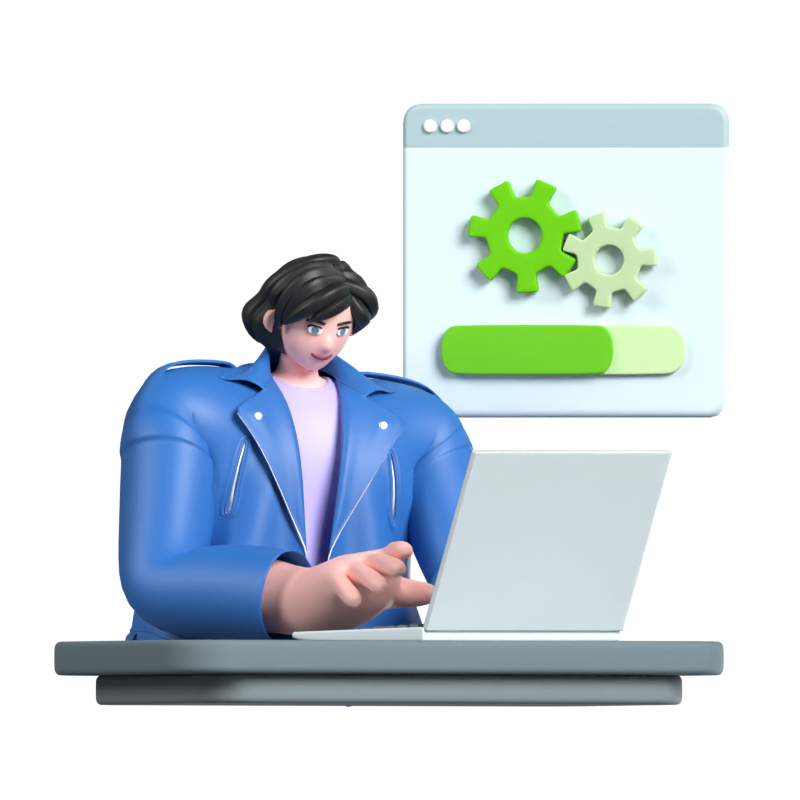 Girl In Front Of The Laptop Waiting For The Software To Be Updated 3D Illustration 3D Illustration