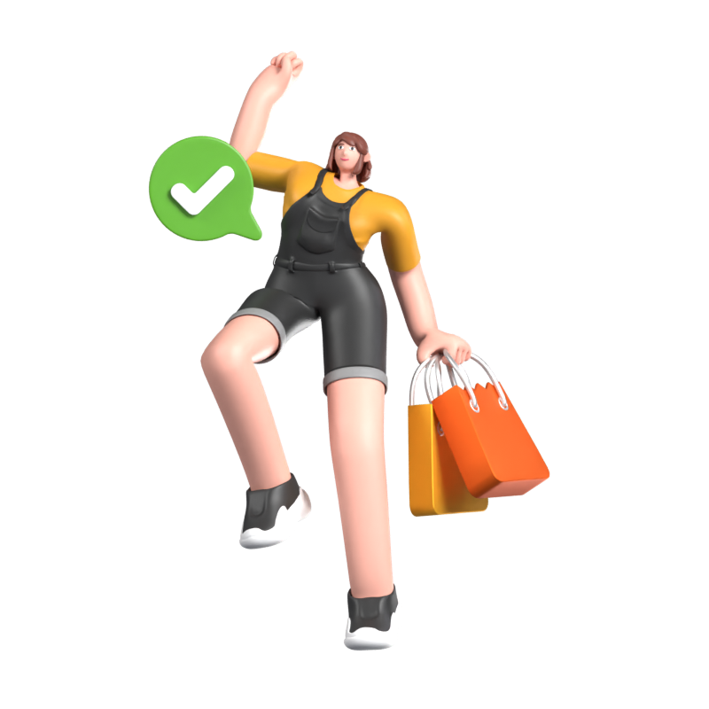 Girl Brings Shopping Bags And Gets A Bonus For Her 10th Purchase 3D Illustration 3D Illustration