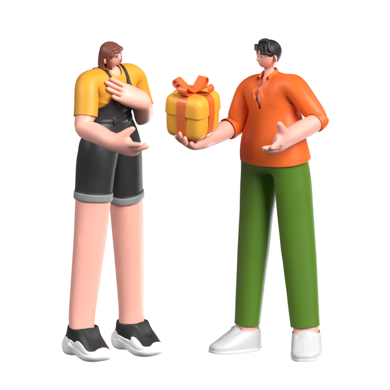 3D Illustration Of A Man Giving A Bonus To A Girl For Good Performance 3D Illustration