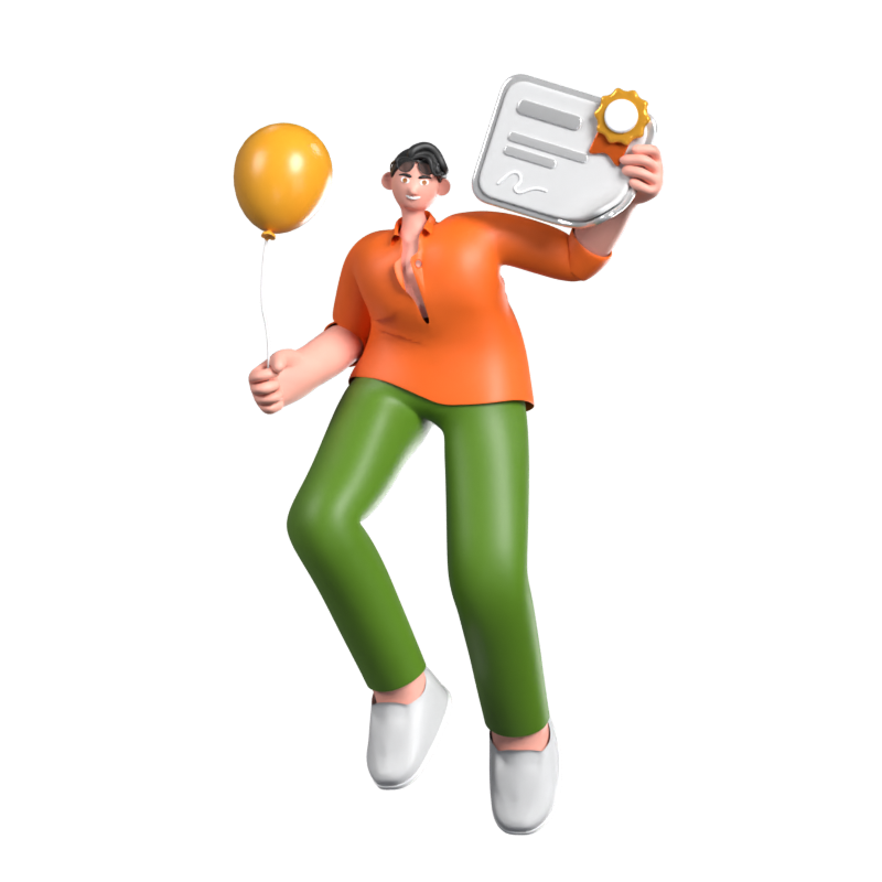 Man Carrying A Balloon And A Certificate As A Sign Of Getting An Additional Reward 3D Illustration 3D Illustration