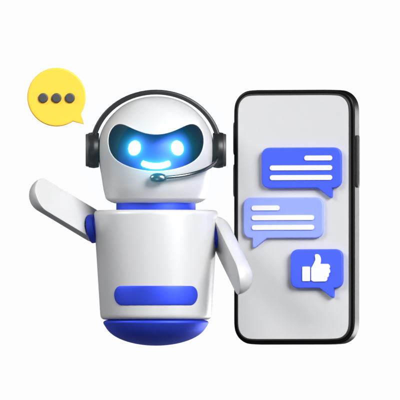 Chatbot Robot Standing In Front Of The Phone Opening The Messaging Application 3D Illustration 3D Illustration