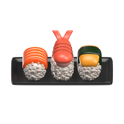Three Kind Of Sushi On A Plate 3D Icon 3D Graphic